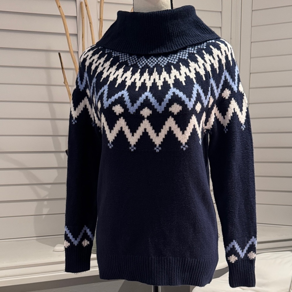 LOFT Elegant Navy and White Cowl Neck Sweater